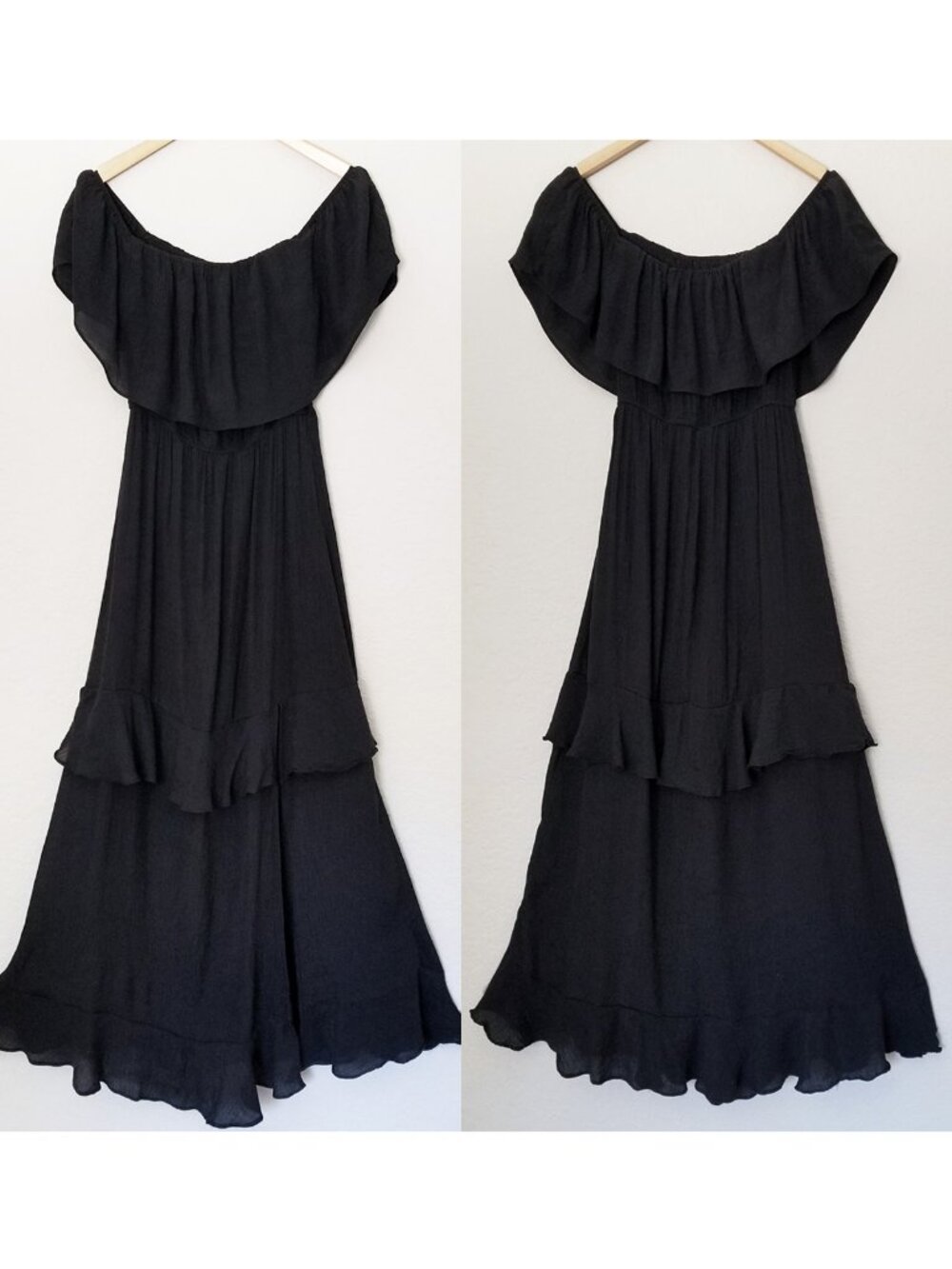 T By Talia Black Off Shoulder Ruffle Slits Long Maxi Dress M Gauze Summer Fairy - Picture 13 of 13